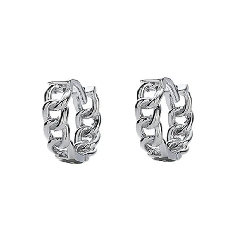Men's geometric copper hip hop earrings in silver colour, showing 10mm and 14mm size options.