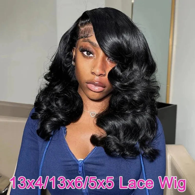 Black human hair wavy curly lace front wig with elastic band and natural hairline