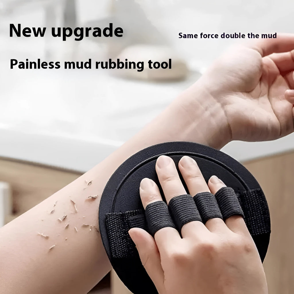 Rubber finger-style bath accessory with round cake colour options and included towel