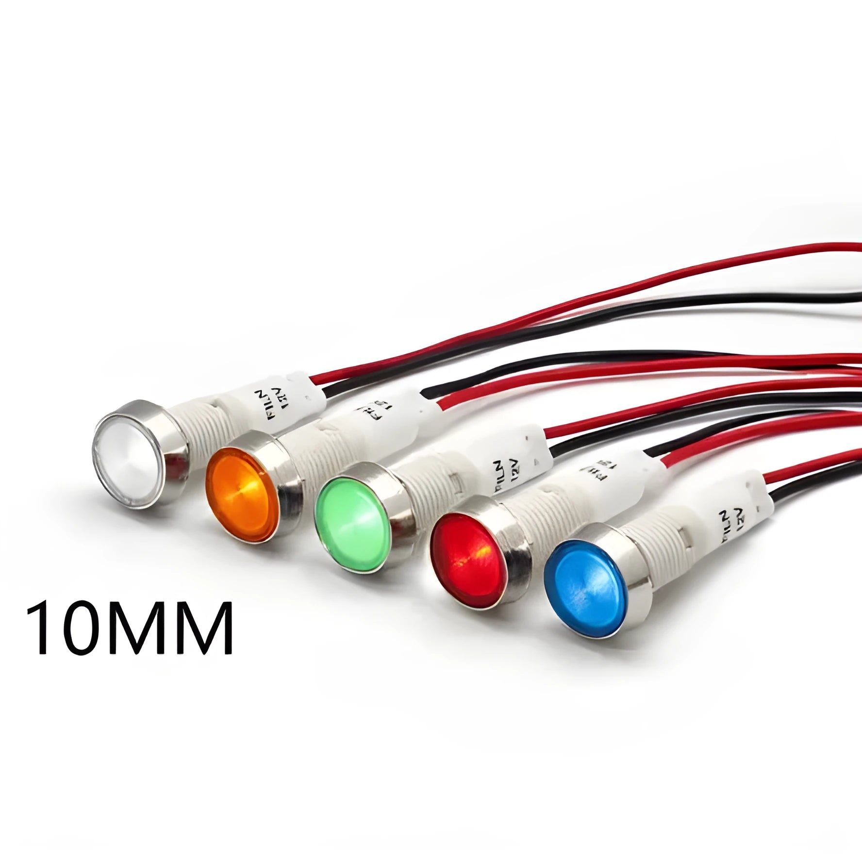 10mm stainless steel edge plastic indicator light with wire and flat metal bezel in multiple colours
