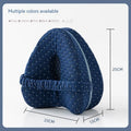 Heart-shaped dark blue jacquard memory foam leg pillow for adult knee support.