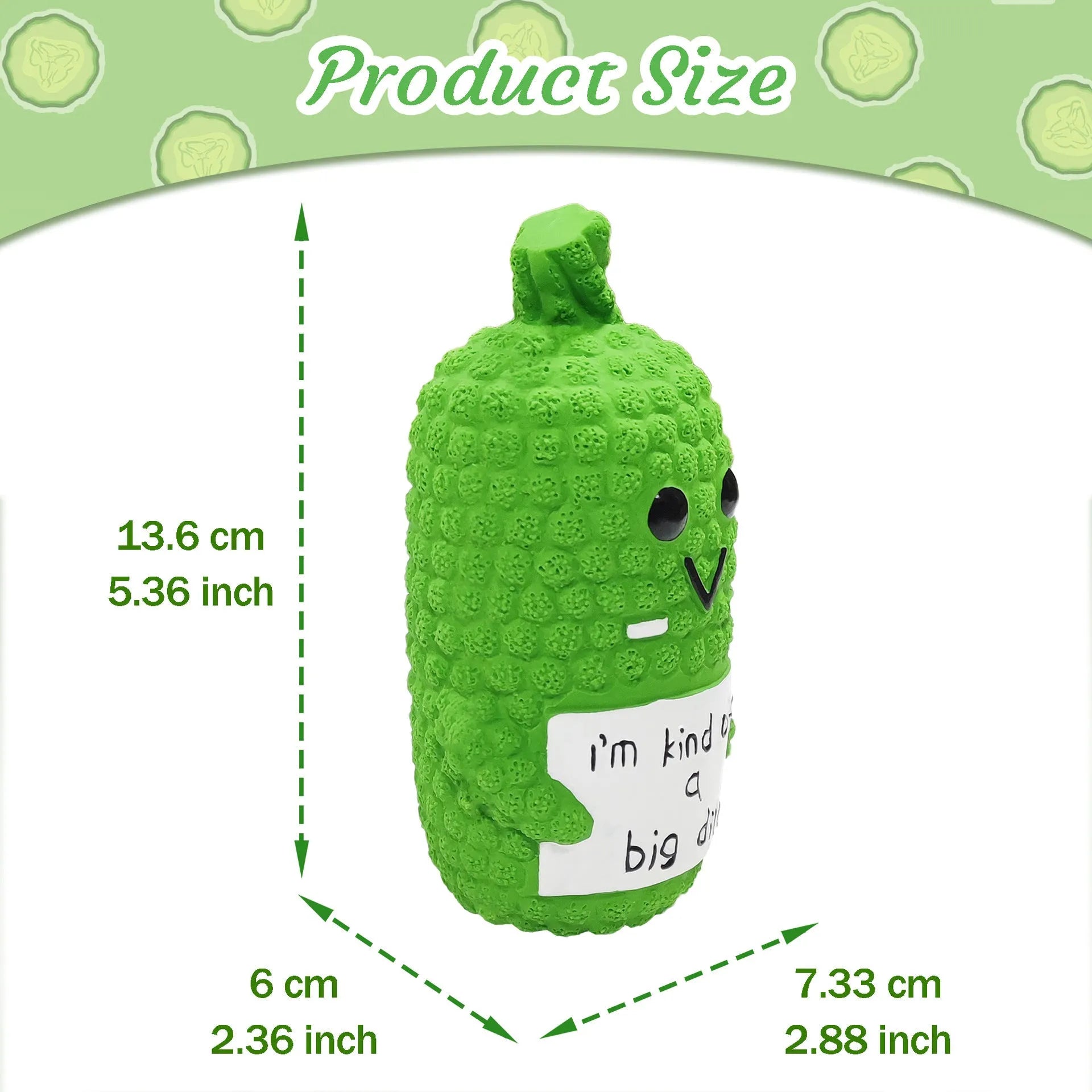 Green latex pickle dog chew toy with凸 nubs and squeaker inside.
