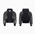 Street trendy printed loose fit co-ord set showing hoodie, trousers and seven-inch pants