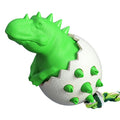 Blue dinosaur-shaped dog chew toy with an attached nylon rope on a neutral background.