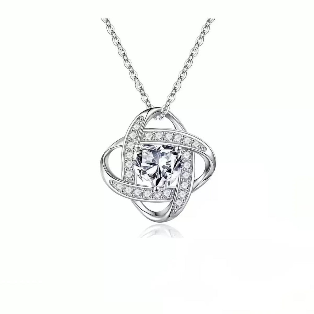 Heart-shaped electroplated necklace with platinum finishes in five colour variations on model
