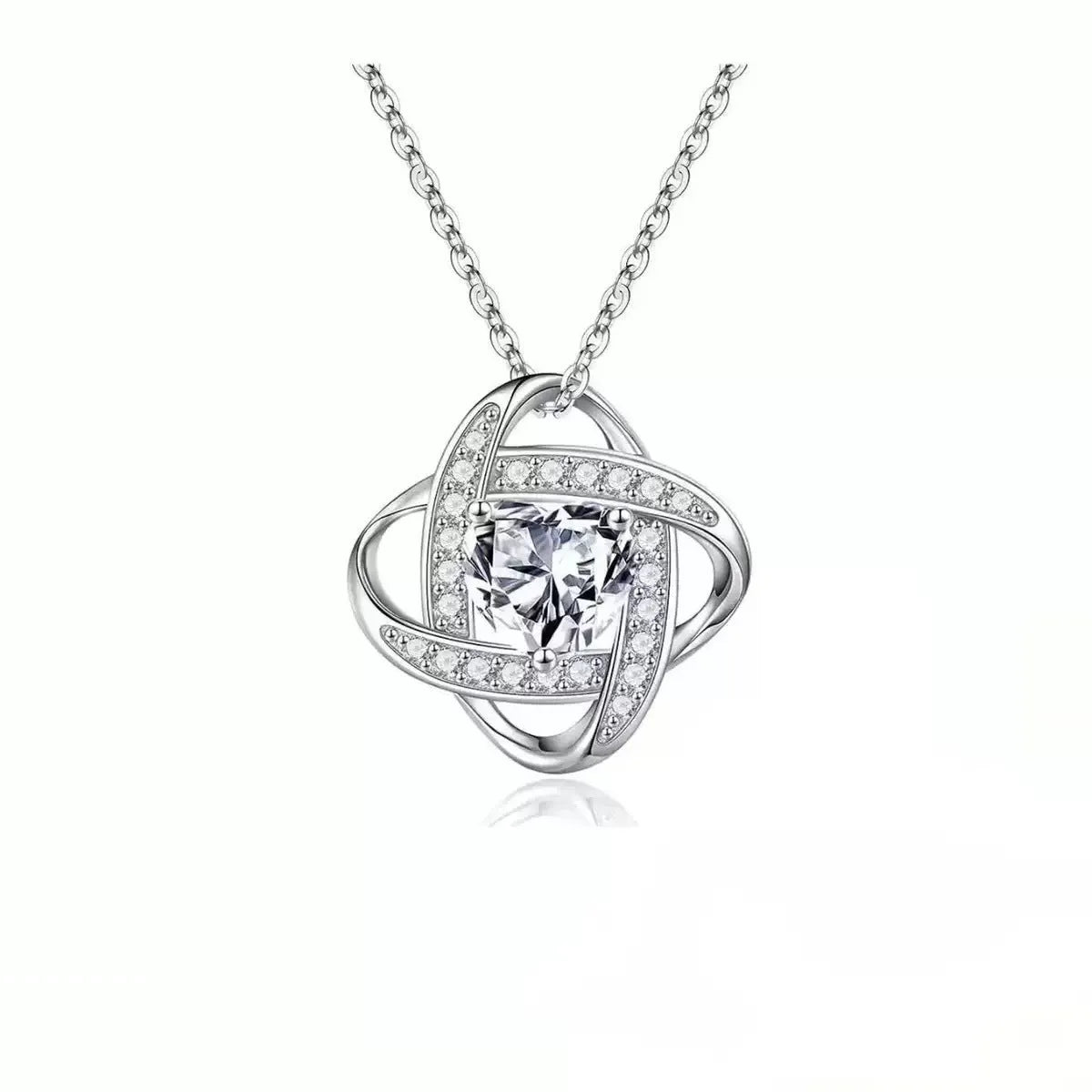 Heart-shaped electroplated necklace with platinum finishes in five colour variations on model