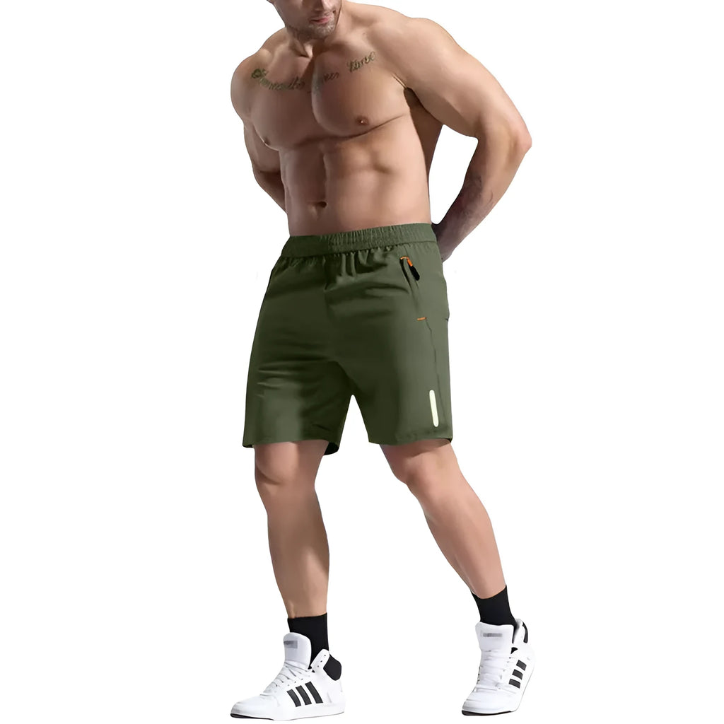Men's grey elastic waist sports shorts made from a bamboo fibre blend fabric.