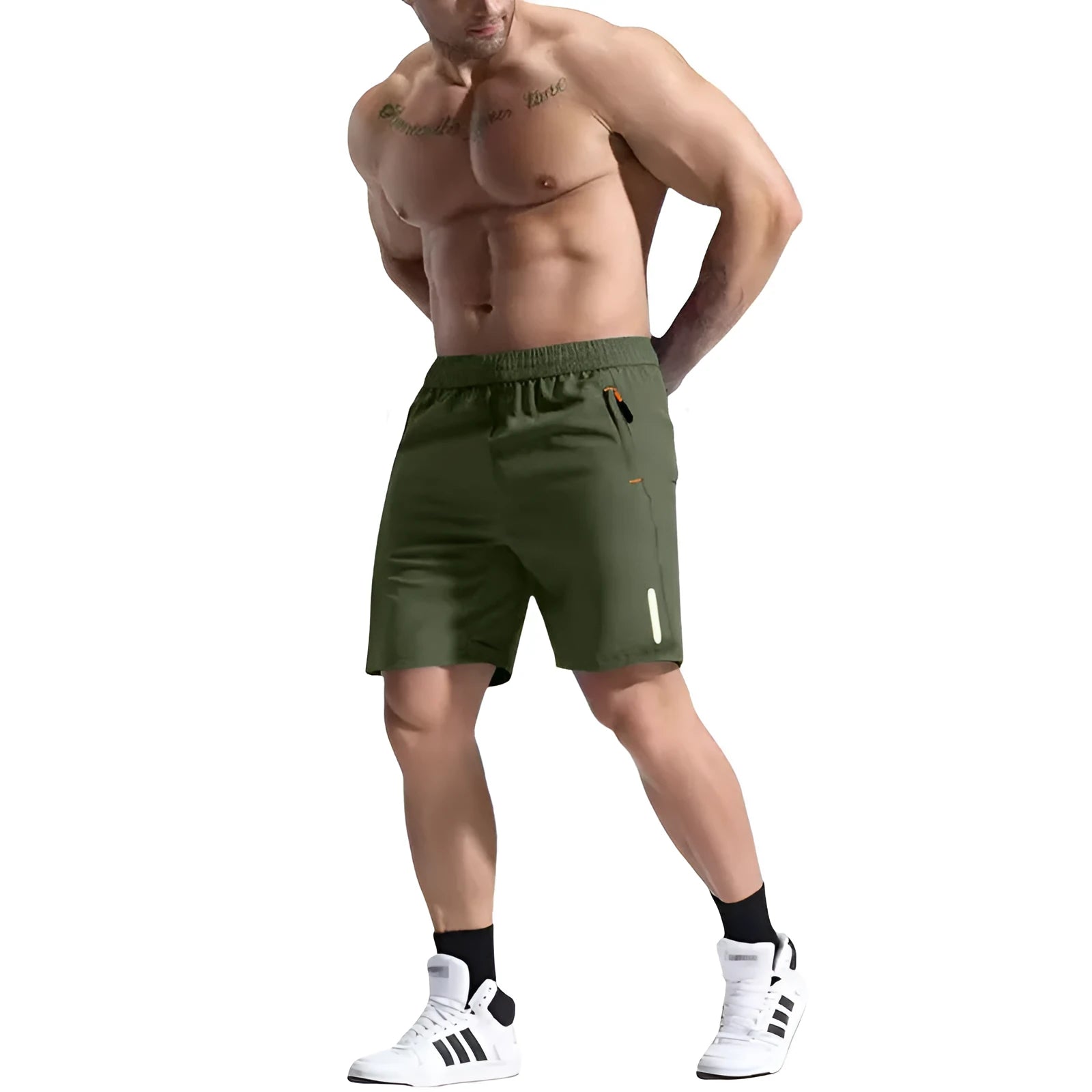 Men's grey elastic waist sports shorts made from a bamboo fibre blend fabric.