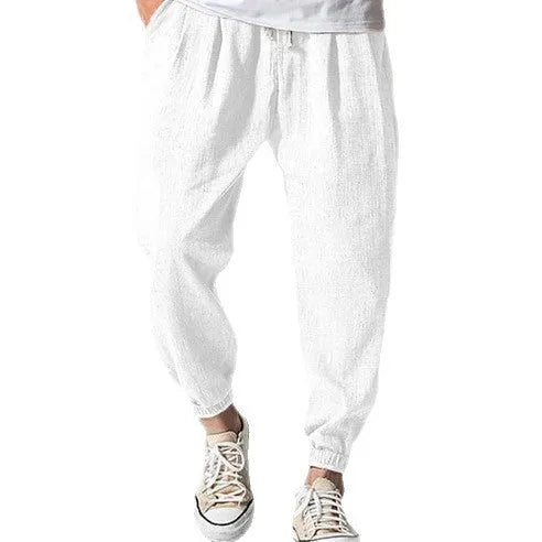 Men's casual cotton ankle banded summer pants in multiple colour options
