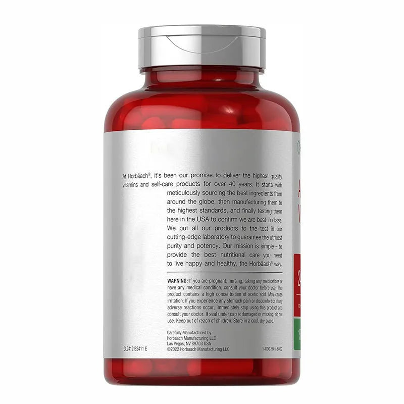 Health vinegar capsules dietary supplement bottle containing 150 tablets with apple vinegar ingredient