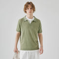 Summer knitted short-sleeved solid colour polo collar casual t-shirt in white front view