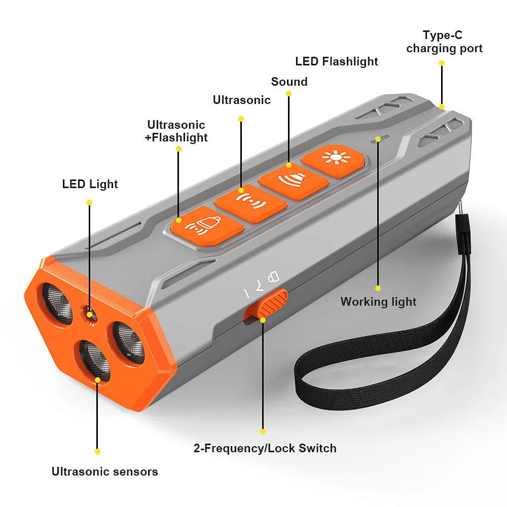 Three-head ultrasonic pet trainer in grey orange and black orange colour options
