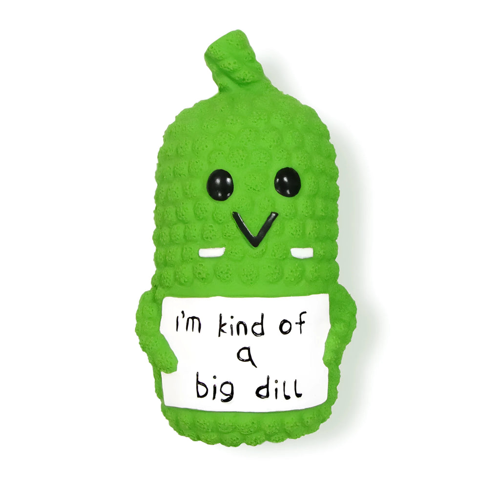 Green latex pickle dog chew toy with凸 nubs and squeaker inside.