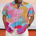 Hawaiian style 3D printed cardigan with stand collar and short sleeves in loose fit