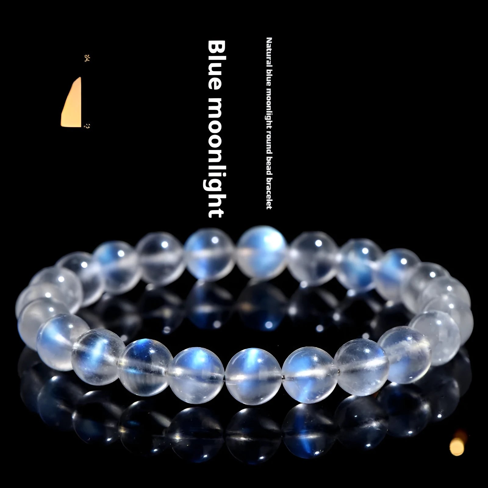 Natural cream coloured crystal bracelet on a wrist showing its simple unisex design and smooth ground beads.