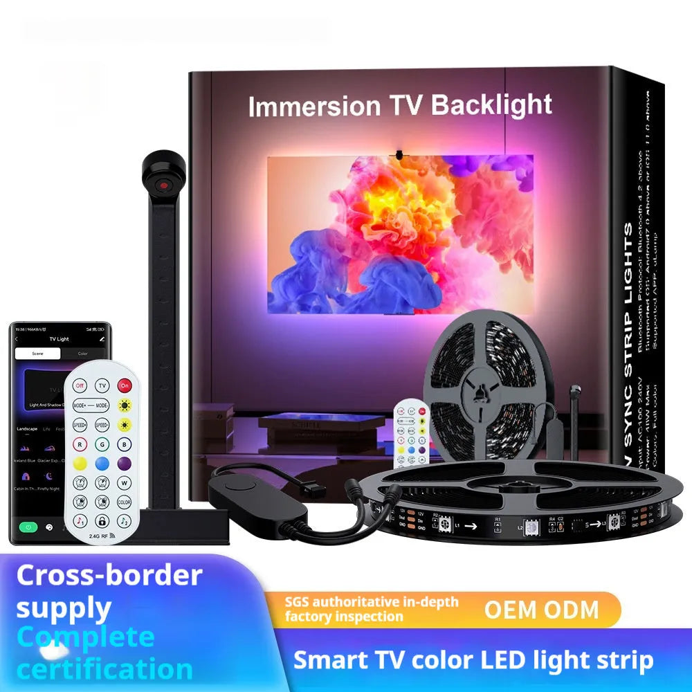Smart TV background light strip with 30 LEDs per metre and synchronous light linkage in magic colour