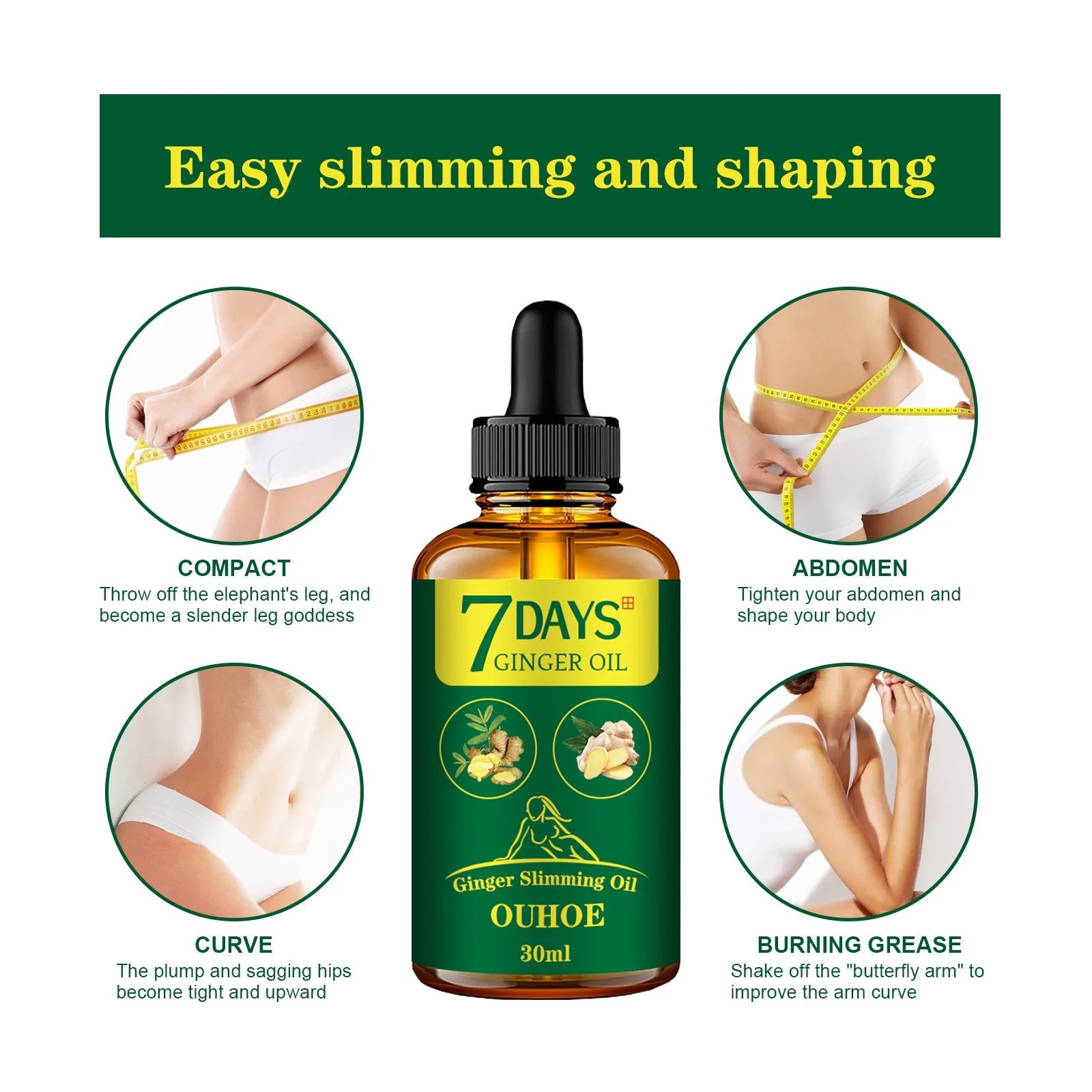30ml ginger essential oil bottle for body firming and slimming massage