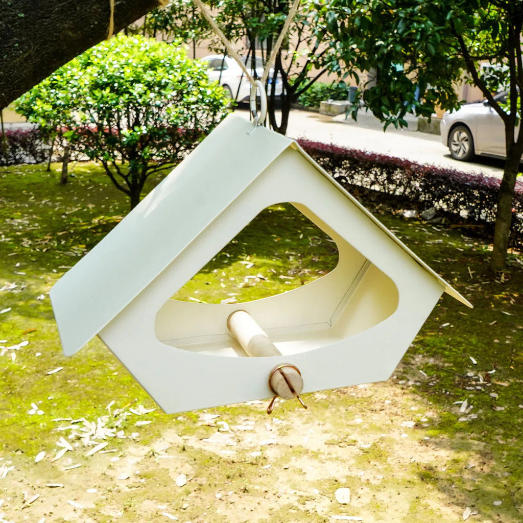 European-style iron bird nest feeder with anti-rain roof in modern simple design
