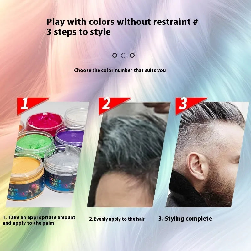 120g container of hair styling clay available in nine colours including granny grey and rose red