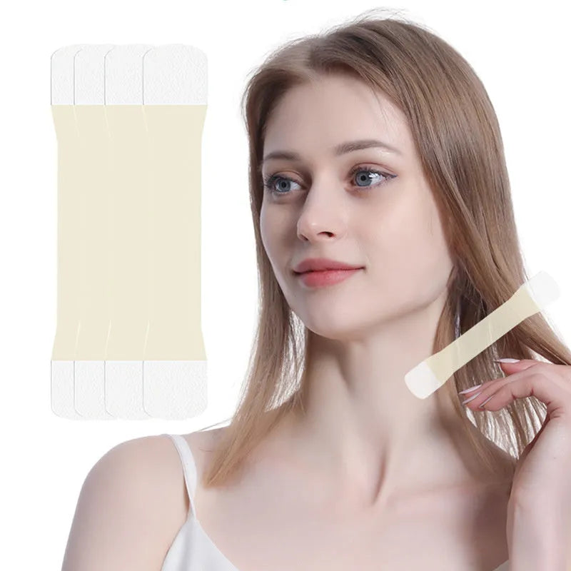 V27 neck pattern adhesive firming tape set in skin tone with four pieces and twenty patches.