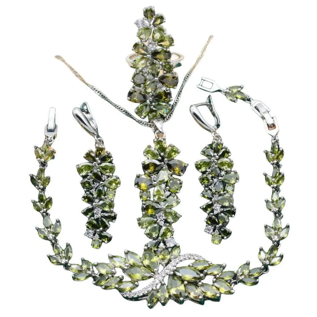 Retro copper alloy jewellery set with plant patterns including necklace, earrings, ring, and bracelet