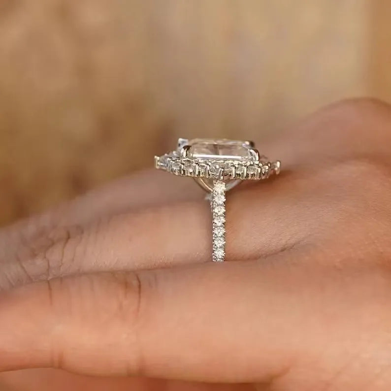 Rectangular copper ring with diamond accent in white gold finish for women