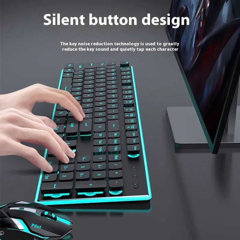Wireless Bluetooth keyboard with mute button and blue backlight in compact design