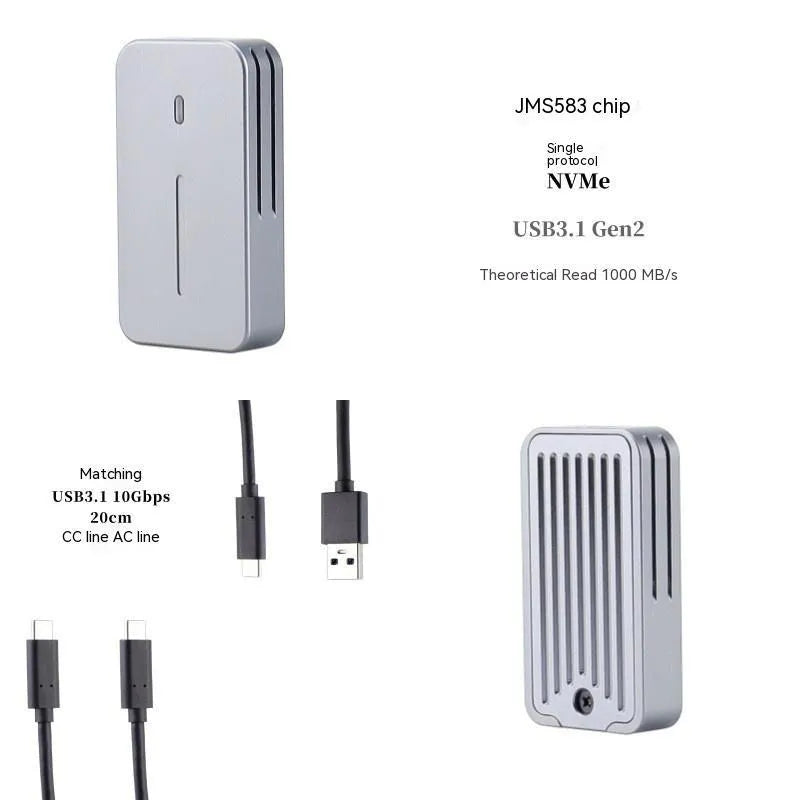 Aluminium alloy external SSD enclosure with USB-C port, compact rectangular design