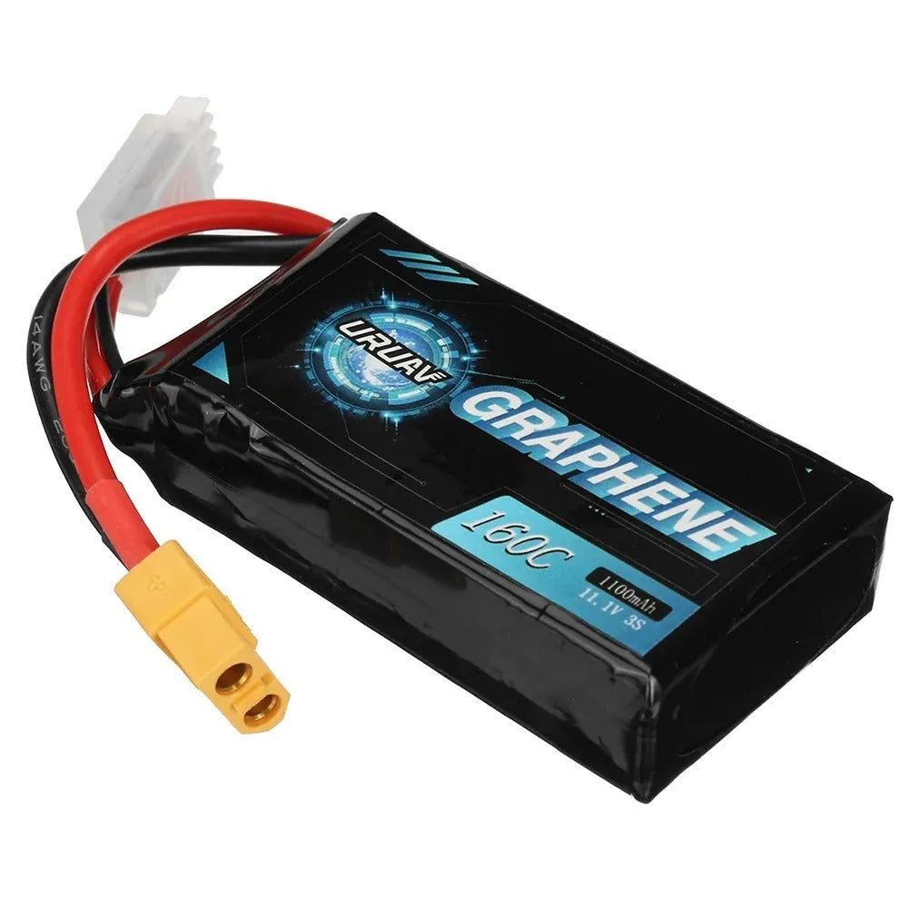 1200mAh 7.4V lithium battery for RC cars and ships measuring 15x36x70mm