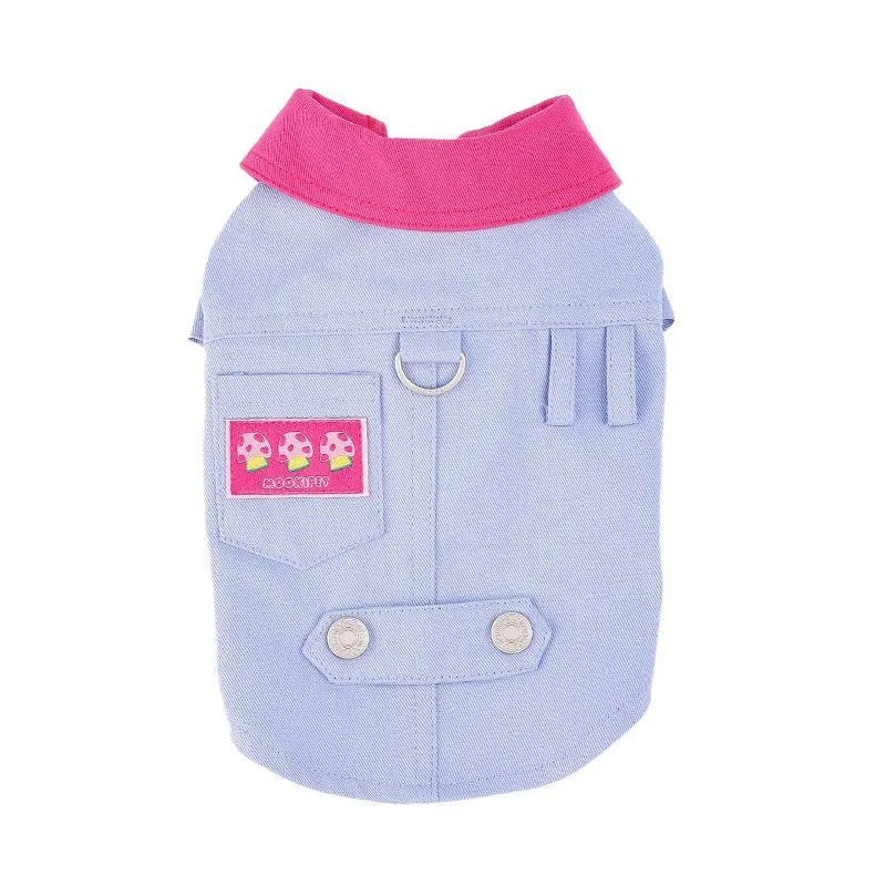 Blue and purple summer dog vest with traction rope ring for small dogs in seven sizes