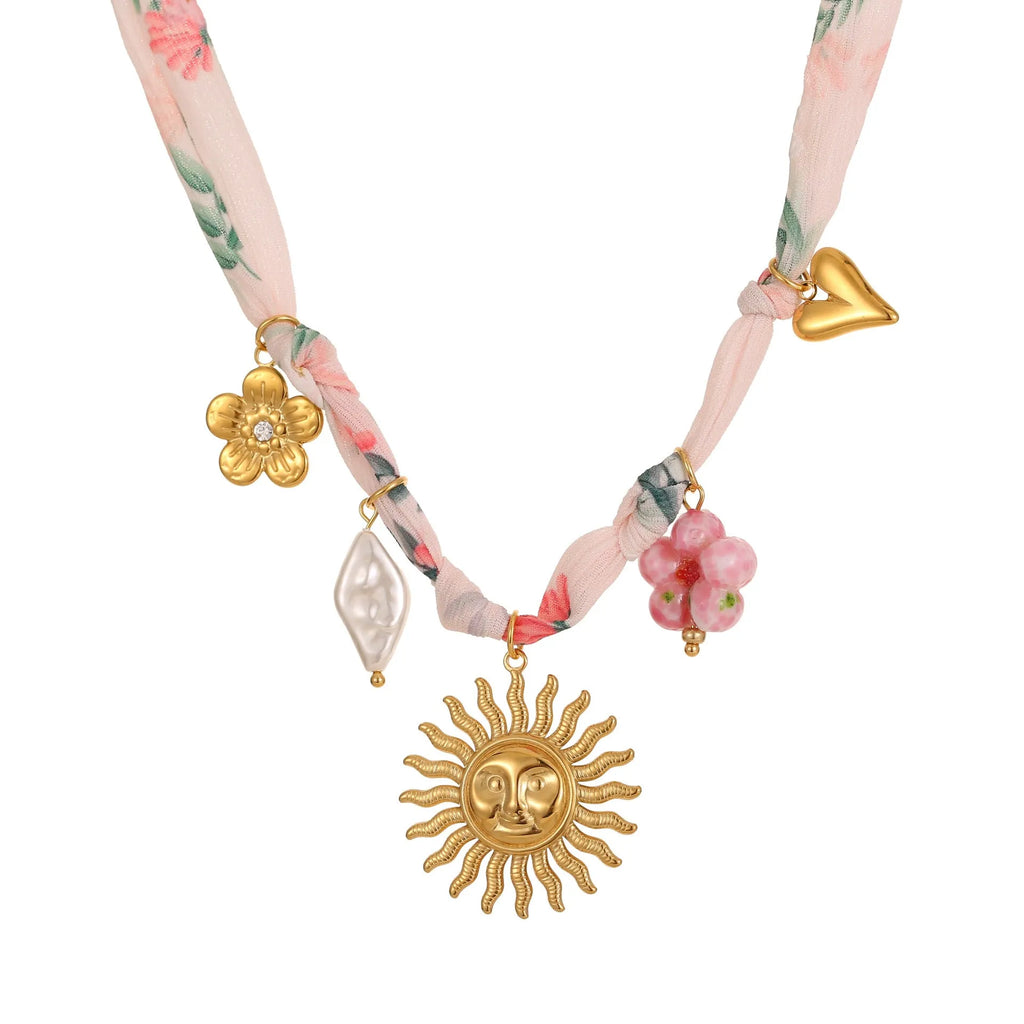 Sun Love stainless steel necklace with 18K gold electroplated heart or sun pendant on adjustable chain
