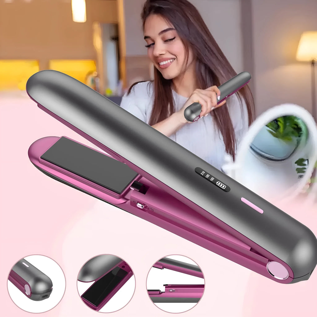 Moon shadow grey wireless hair straightener with ceramic tourmaline plates and temperature control