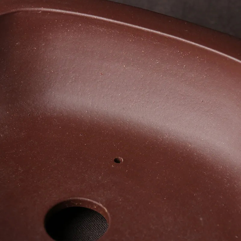 Handmade purple clay bonsai basin with classical Chinese design measuring 25x20x7cm