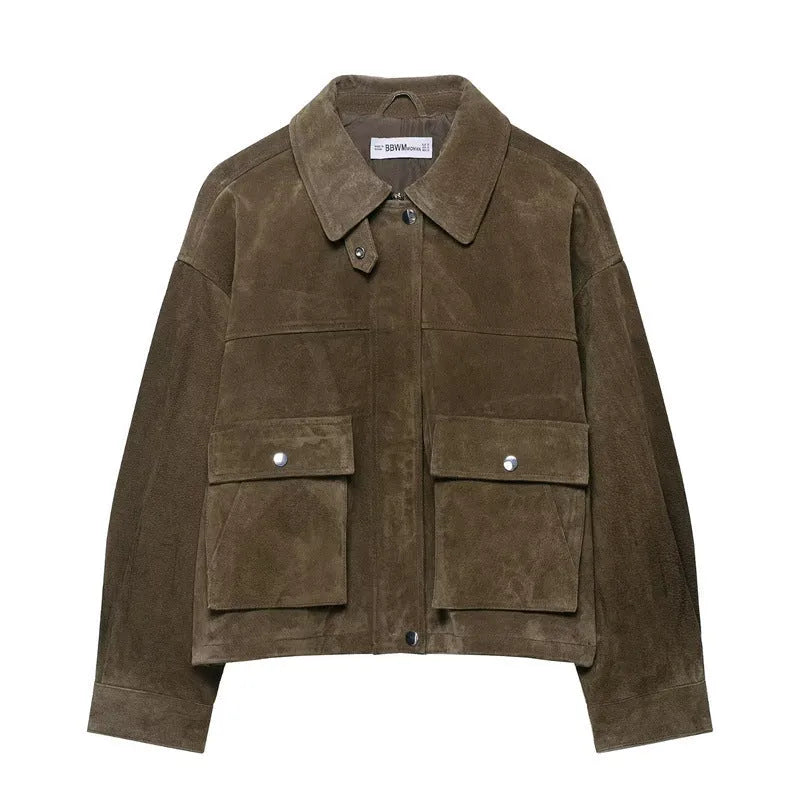 Women's PU leather casual jacket in regular fit Japanese Korean style