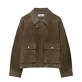 Women's PU leather casual jacket in regular fit Japanese Korean style