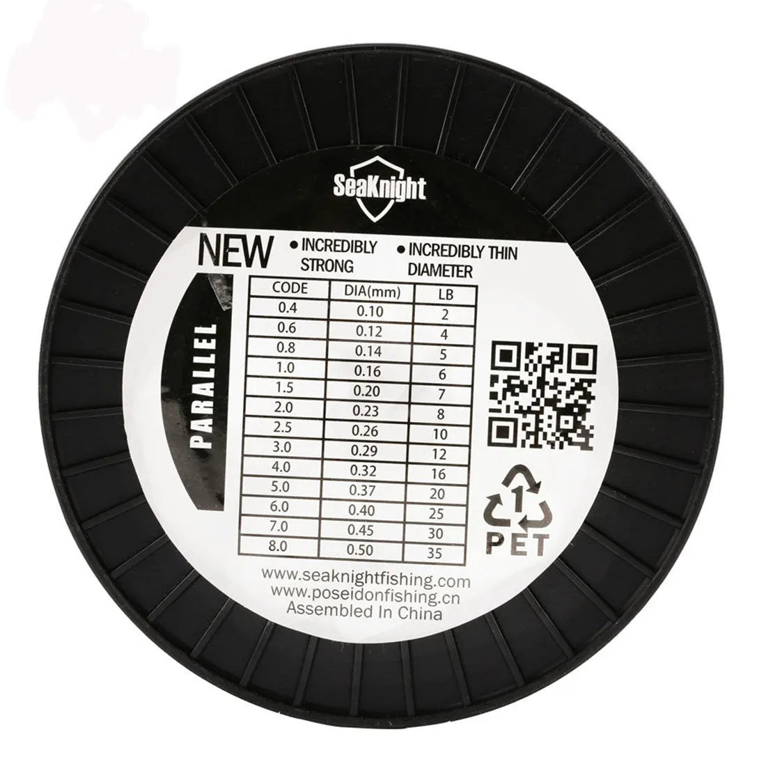 Spool of Seaknight1000 M nylon monofilament fishing line in one of five colours showing size marking