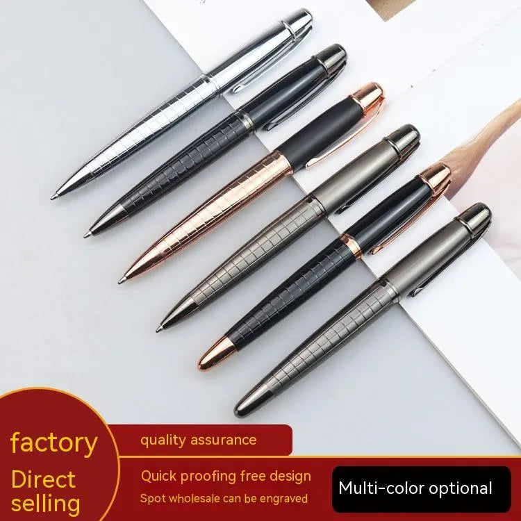 Grey metal roller pen with 13.5cm barrel and water-based ink refill