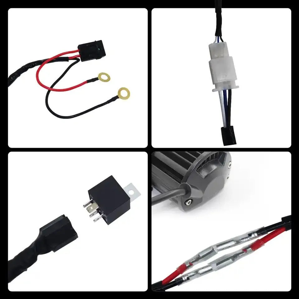 One drag two LED work light wiring harness with 2 metre silicone cable for automotive spotlight installation