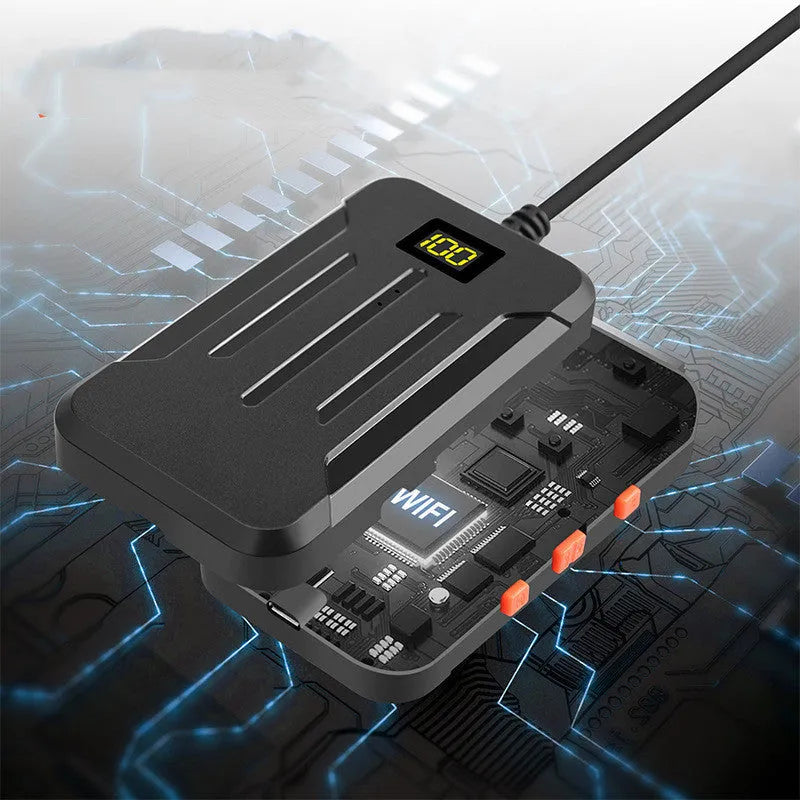 F300 wireless dual lens endoscope with IP68 waterproof rating and 20-metre cable next to hook and magnet accessories.
