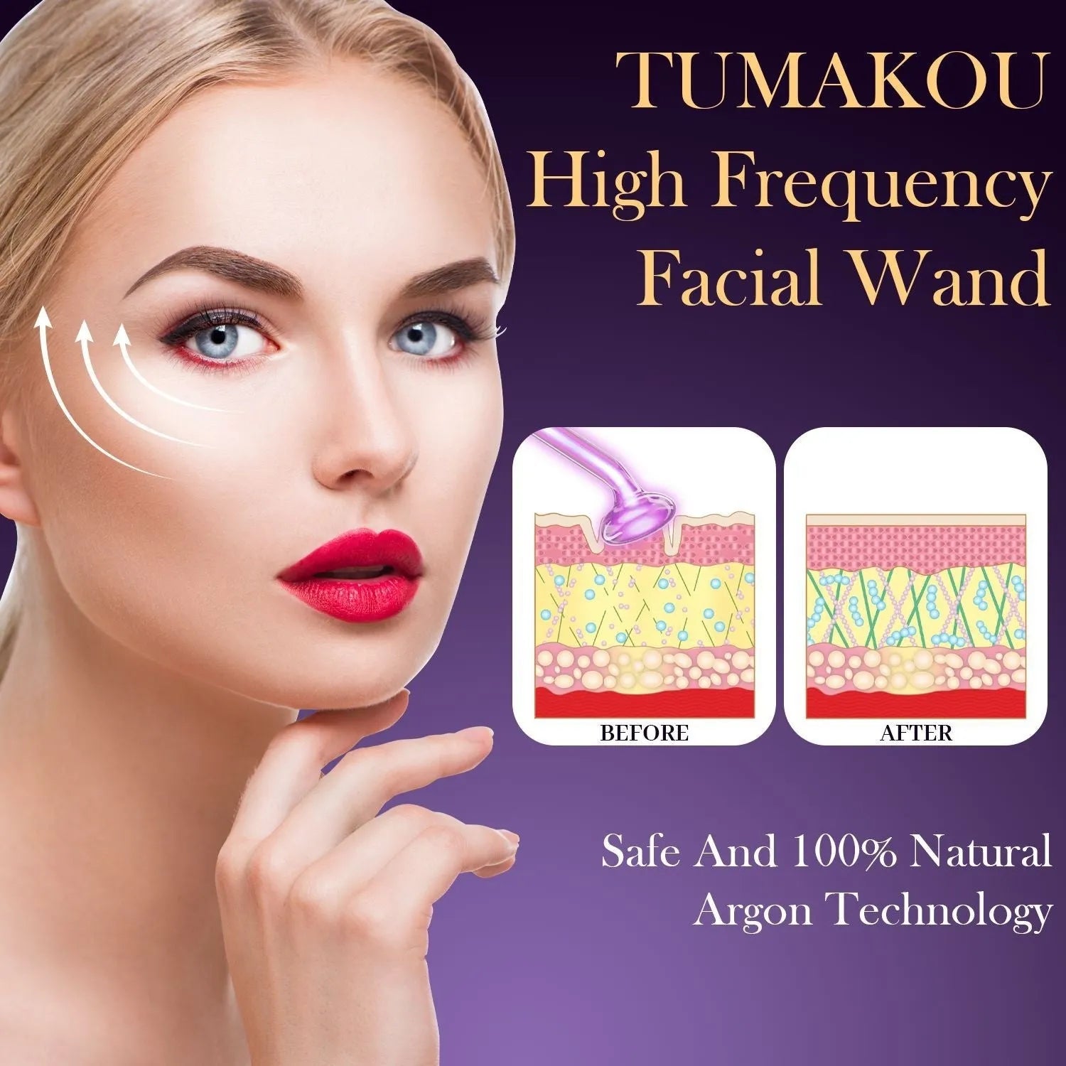 Purple high wave electrotherapy beauty instrument with six accessory heads
