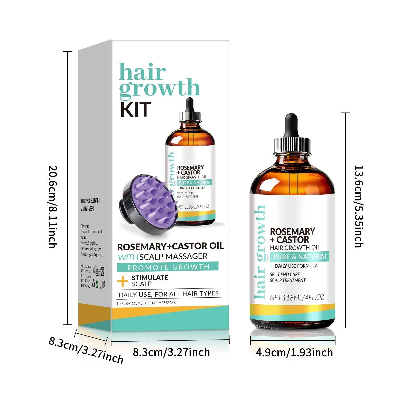 Bright yellow hair treatment oil in 118ml bottle with massage brush applicator for dense long hair care