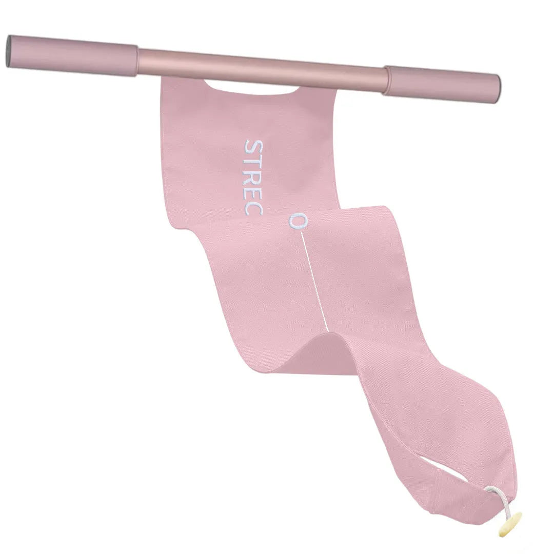 Grey or pink yoga stretching tool for shoulder and hip flexibility exercises