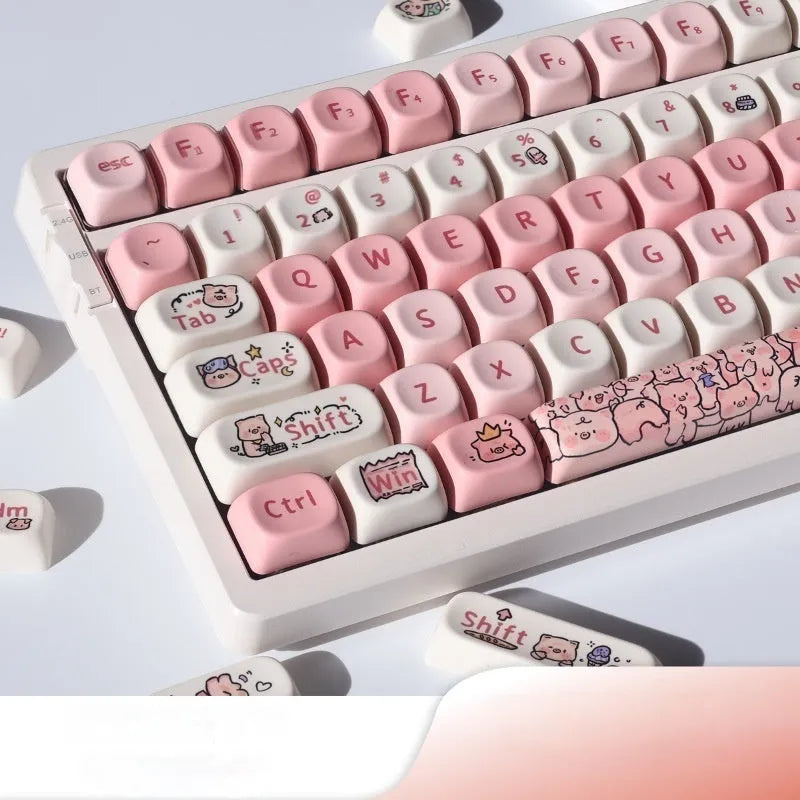Pink Pig-themed scented PBT keycap with colourful dye-sublimation artwork on all sides.