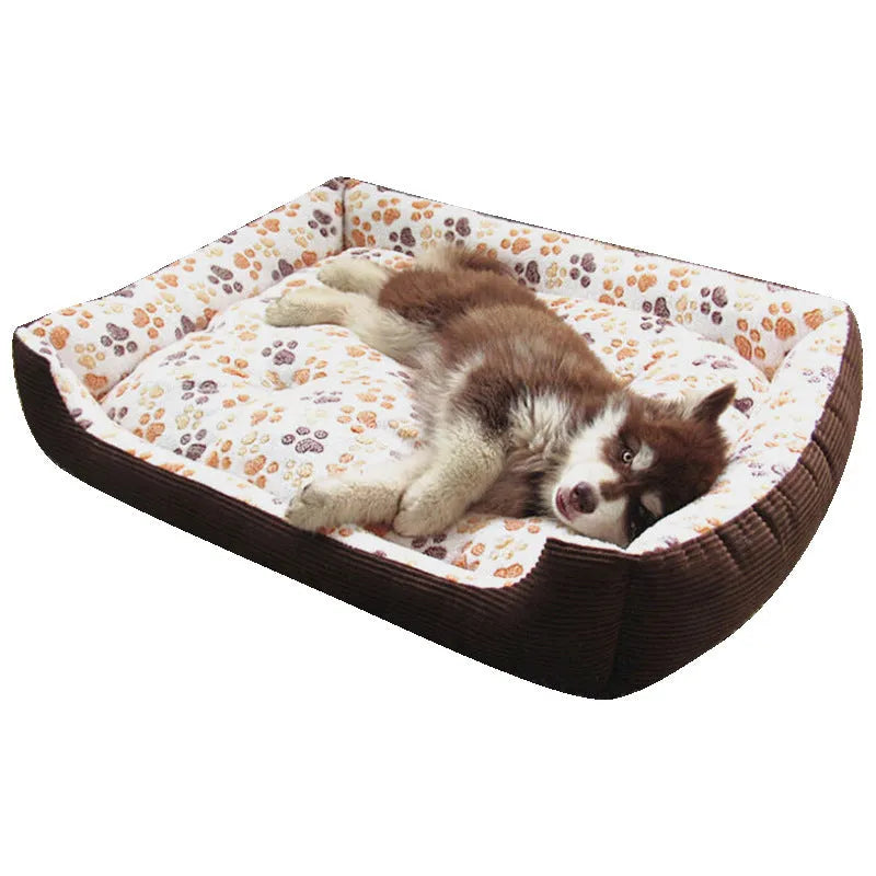 Soft plush dog bed for small pets in beige, shown in a basket-style design with raised bolsters.