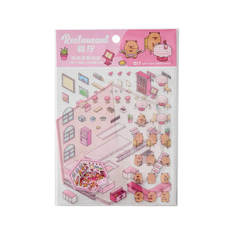 Pack of eight Capabala pre-cut cartoon storefront stickers for hand account labelling on a planner.