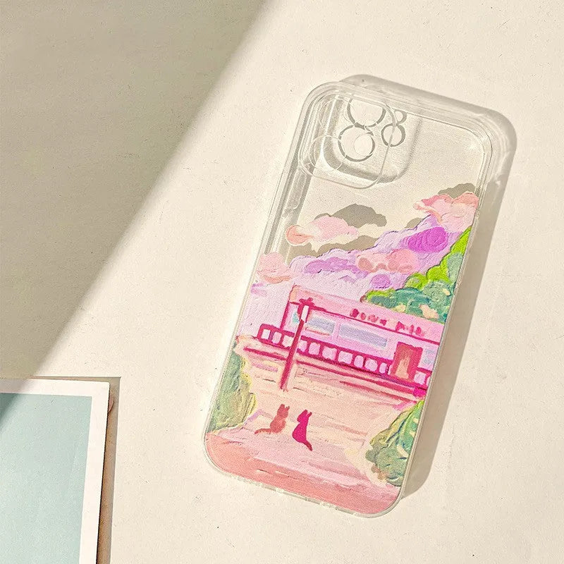 iPhone case with two cartoon cats printed on soft silicone PC material