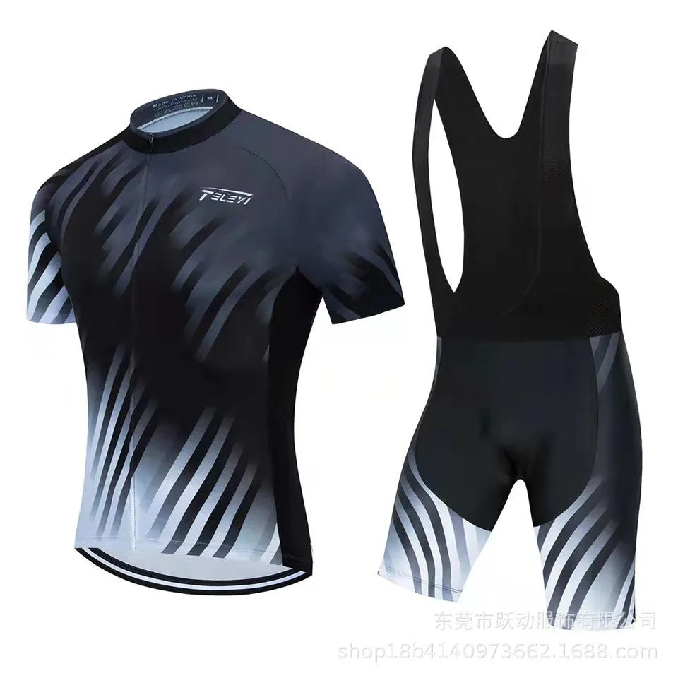 Cycling jersey and bib shorts set in a moisture-wicking fabric for summer riding