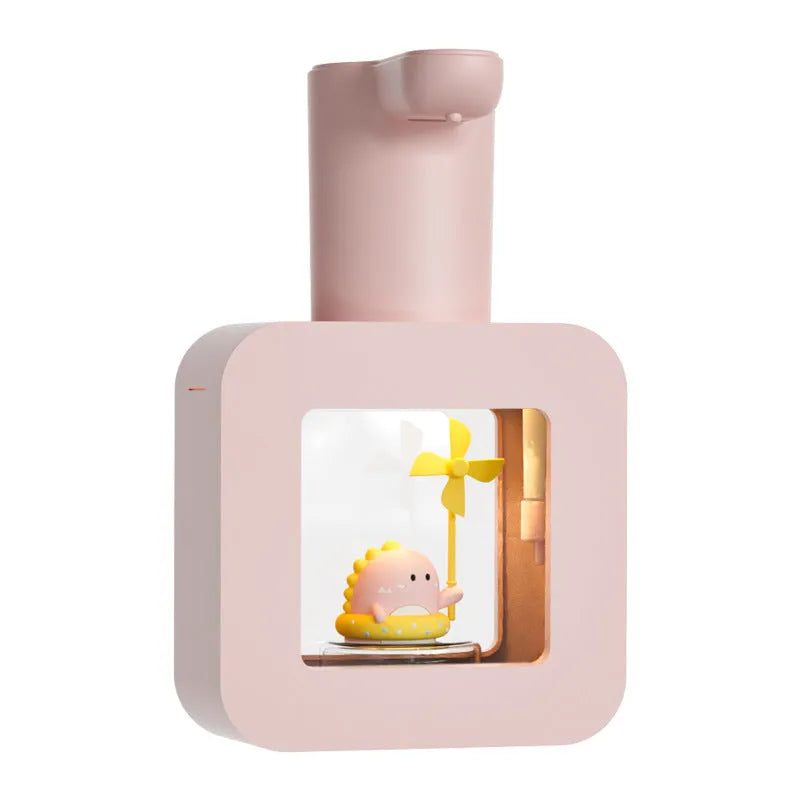 Yellow automatic touchless soap dispenser with unicorn cartoon design for children