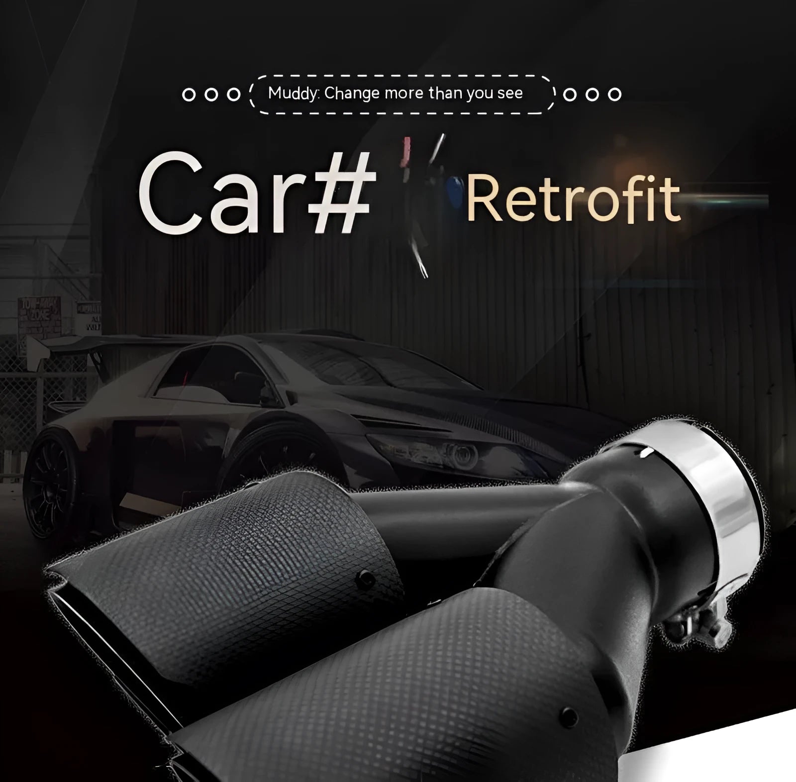 Black carbon fibre car exhaust pipe with double outlet design and 250mm tail nozzle