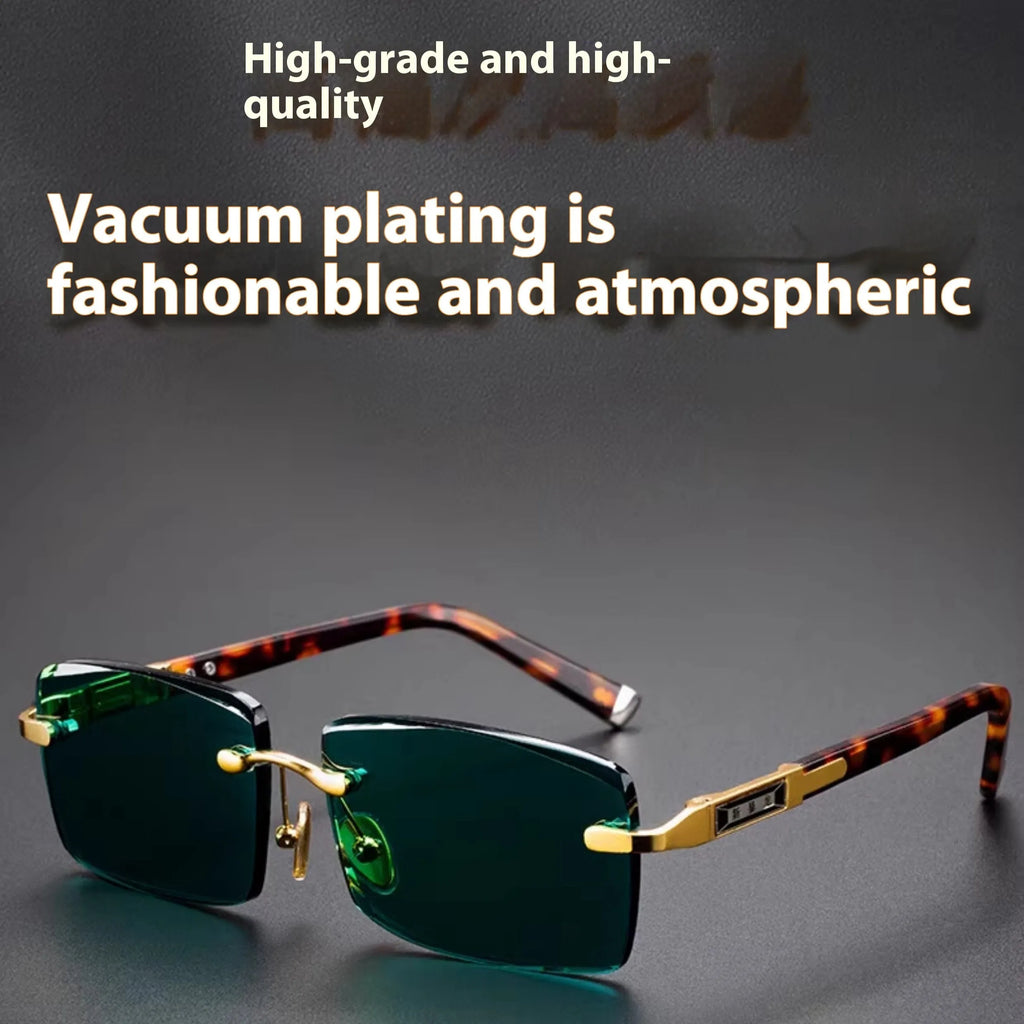 Dark green frameless crystal glasses with protective case and cleaning cloth